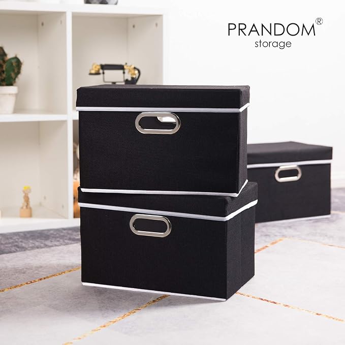 Foldable Storage Box with Lid [1-Pack] Fabric Collapsible Storage Bin Organizer Container Basket Cube with Cover for Home Bedroom Closet Office Nursery Black (14.9x9.8x9.8)