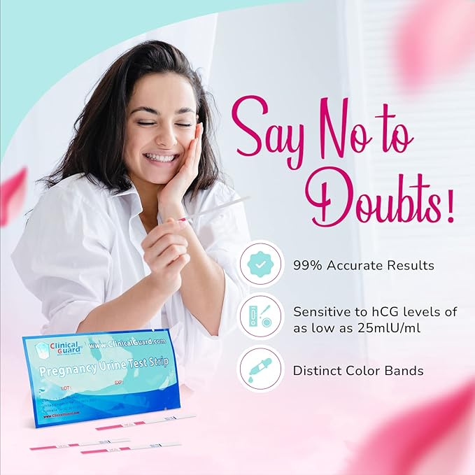 Clinical Guard 25 Pregnancy Tests Strips - Sensitive & Accurate Measurement Within 5 mins - Early Detection Pregnancy Test Strip - Easy to Use for Home Tests - HCG Test Strip
