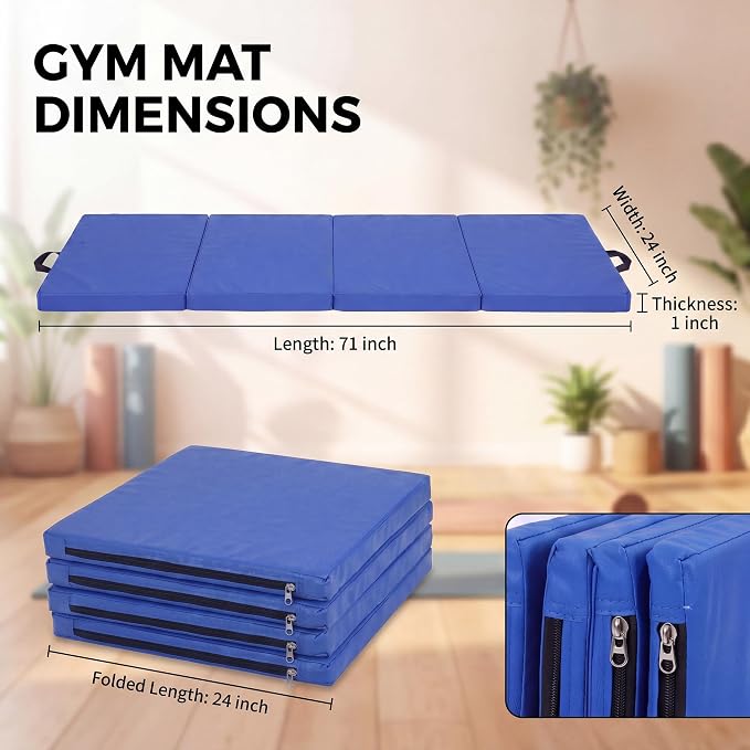 2 Pack Folding Gym Mat for Home Gym & Tumbling, 71''x 24'' High Density Exercise Mat with Carry Handles, Non Slip Gymnastics Mats for Teenages, Yoga, Stretching & Martial Arts
