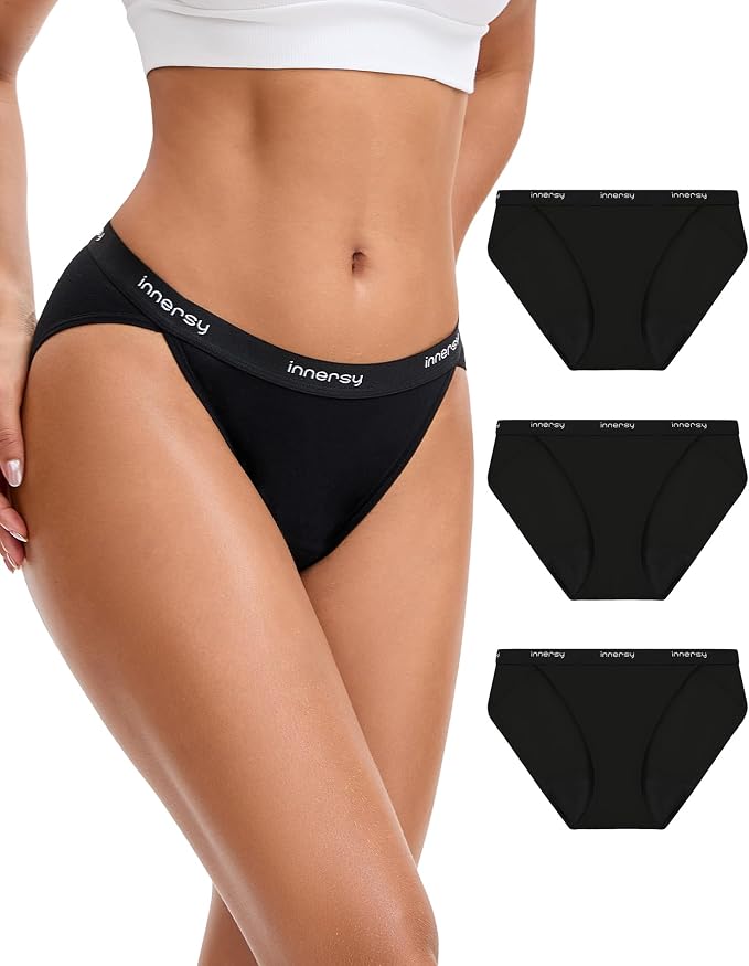 INNERSY Period Underwear Bikini Cotton Leak-Proof Moderate Flow 3-Pack | High-Cut Panties, 20ml Absorbency for Menstrual and Postpartum Protection
