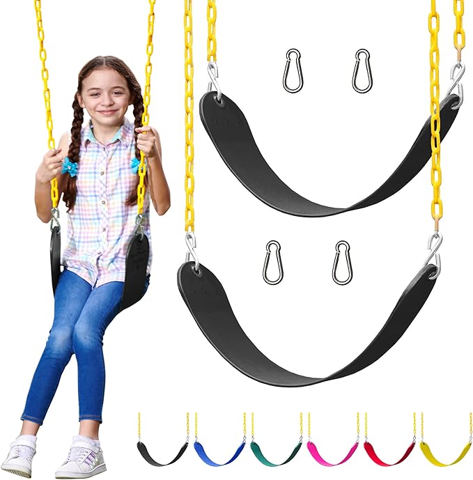 Jungle Gym Kingdom Swing for Outdoor Swing Set - Swing Seat Replacement Kit with Heavy Duty Chains - Backyard Swingset Playground Accessories for Kids - Black, 2 Pack