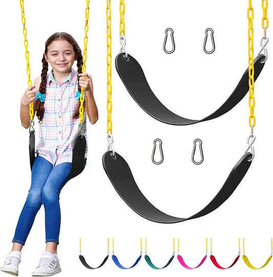 Jungle Gym Kingdom Swing for Outdoor Swing Set - Swing Seat Replacement Kit with Heavy Duty Chains - Backyard Swingset Playground Accessories for Kids - Black, 2 Pack