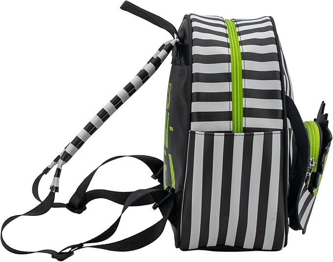 AI ACCESSORY INNOVATIONS Beetlejuice Beetlejuice “It’s Showtime” Mini Cosplay PU Backpack Purse, Shoulder Bag, 10.5 Inch, Adjustable Straps, Faux Leather