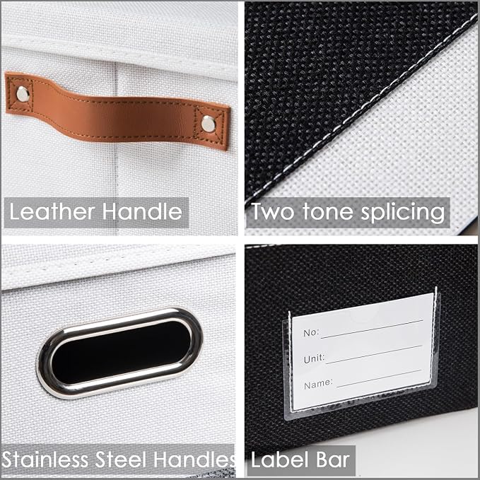 Storage Bins with Lids [3-Pack] Linen Fabric Foldable Storage Boxes Organizer Containers Baskets Cube with Cover for Bedroom Closet Office Grey&Black (23.4X15.9X11.4)