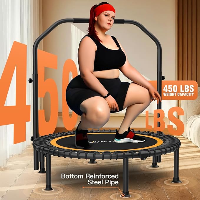 ANCHEER 40" Foldable Rebounder Trampoline for Adults/Kids with Resistance Bands and Bungees, Indoor & Outdoor Mini Trampoline with Bar and Safety Padding - Max Load 330lbs (Orange)