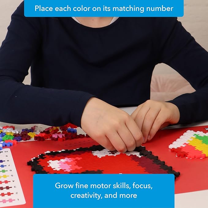 PLUS PLUS Puzzle by Number, 250 Piece Mini Interlocking Hashtag Color Blocks, 3D Pixel Art Kit for Kids - Hearts
