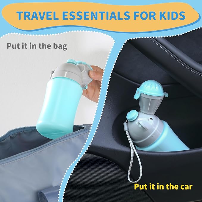Portable Potty Baby Child Urinal Pee Cup for Kids+ Purple Urine Bags 6 Pack Pee Bags for Travel