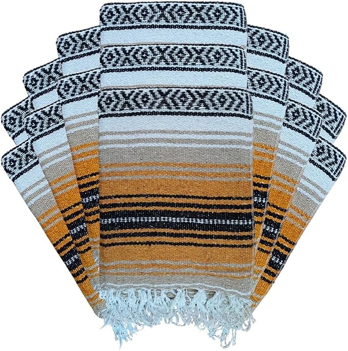 Open Road Goods Bulk Falsa Blankets - Handwoven Authentic Mexican Falsa - Great for Weddings, Yoga, Beach, Picnics, or Mexican Throw! (Tan/Yellow, 15 Pack)