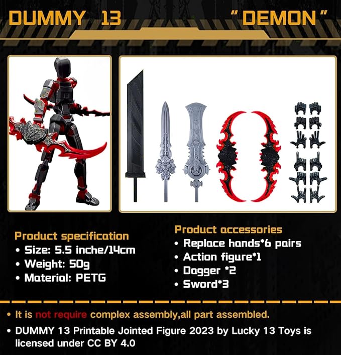 T13 Action Figure for Kids,3D Printed Titan 13 Figure with Multiple Accessories,Dummy 13 Desktop Decorative Toy(Black-red)
