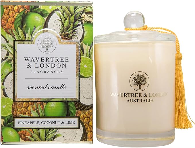 Wavertree & London Organic Pineapple Coconut Lime Scent Soy Wax Candle | Non Toxic 100% Cotton Wick Triple Scented Pure Natural Soy Wax Candles, Hand Poured in Australia | 60 Hours Burning, 11.66 Oz