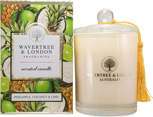 Wavertree & London Organic Pineapple Coconut Lime Scent Soy Wax Candle | Non Toxic 100% Cotton Wick Triple Scented Pure Natural Soy Wax Candles, Hand Poured in Australia | 60 Hours Burning, 11.66 Oz