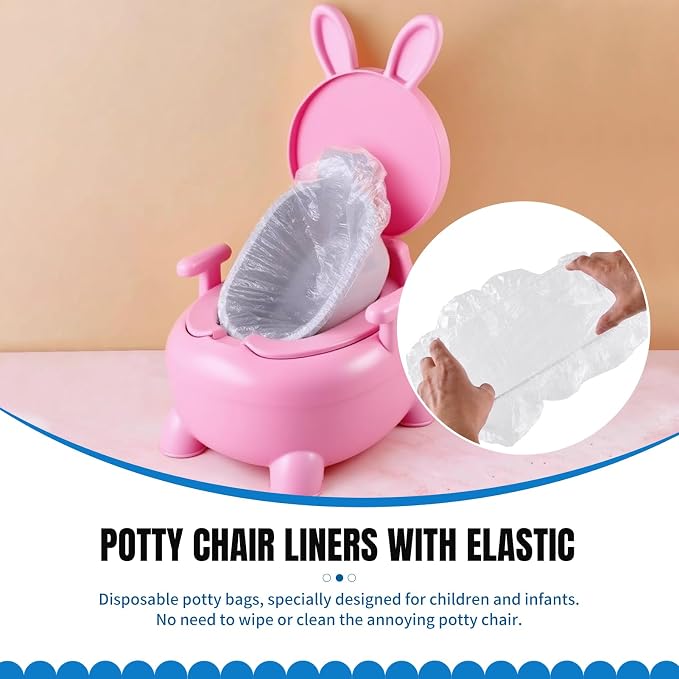 100 PCS Potty Chair Liners with Elastic, Disposable Portable Potty Training Bags, Clear Potty Refill Liners, Toilet Seat Cover 17x8 Inches