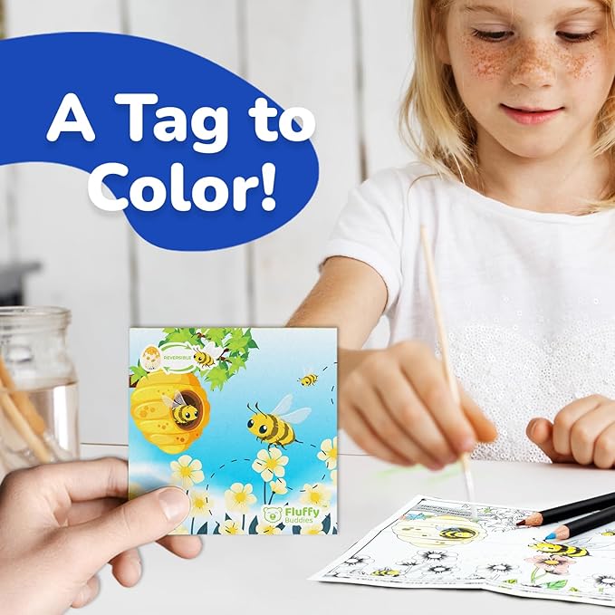 Plushie Bee - Reversible Stuffed Animal, Small Plushies - Soft & Cuddly Plushie - Sensory Toy, Eco Friendly, Educational - Egg to Bee - Kids Pushies - Coloring TAG - Gift for All Ages