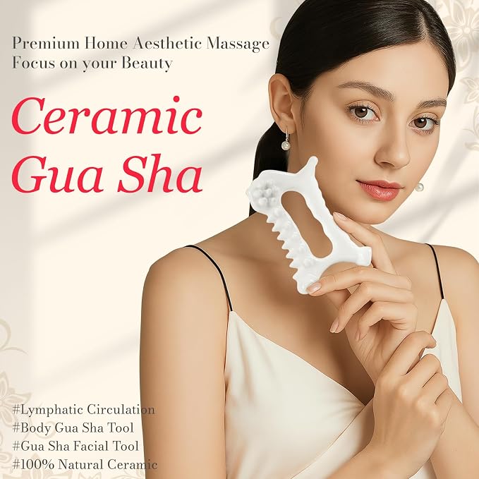 9 in 1 Ceramic Body Gua Sha Facial Tool, Face & Body Guasha Massage Tool, Premium Korean 괄사 Lymphatic Drainage, Face Sculpting Tool, Face Lift, Muscle Relief, Gifts for Mother Women Men