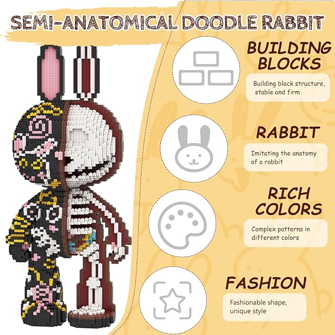 Animal Graffiti Skeleton Rabbit Mirco Building Blocks Set Cute Large Sets Toys Gift for Adults and Kids 7300 Pieces 55cm High Series