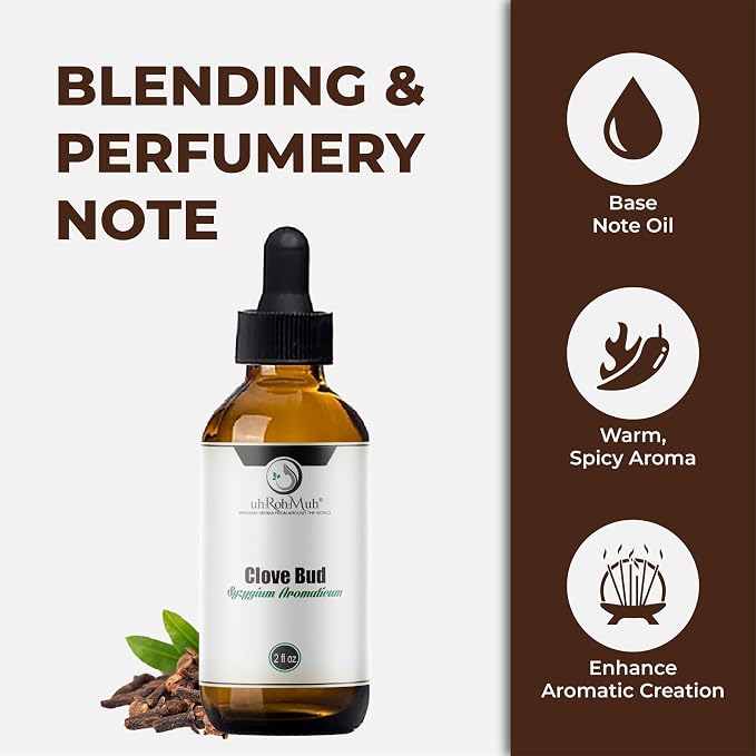 Clove Bud Essential Oil - Steam Distilled 100% Pure Eugenia Caryophyllus Clove Oil for Diffuser, Aromatherapy, Massage, DIY Skincare Hair Care, Warm Spicy Fragrance Natural - Indonesia - 2 FL Oz