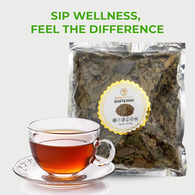 Cure Wid Pure – Certified Organic Fig Leaves 2oz – Non-GMO Hoja de Higo in Eco-Friendly Resealable Bag for Herbal Infusions – Antioxidant-Rich Fig Leaves Tea for Digestion,Circulation & Relaxation