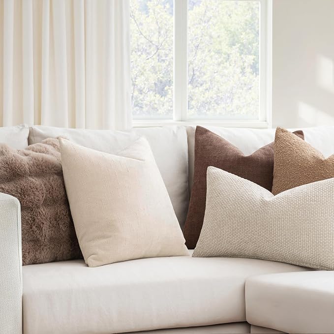MIULEE Textured Chenille Throw Pillow Covers 18x18 Inch Pack of 2 Beige | Decorative Soft Throw Pillows, Solid Textured Cushion Covers, Modern Home Decor for Couch Sofa Bedroom Living Room