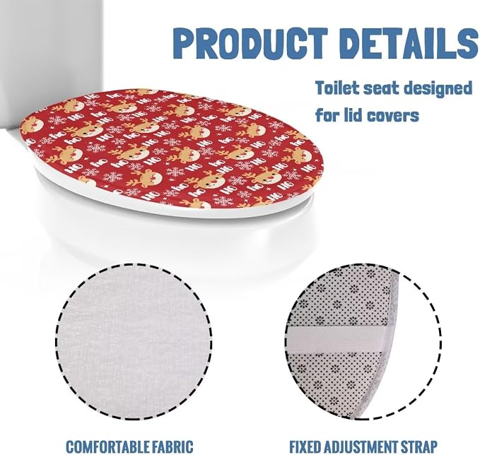 Toilet Seat Cover, Fits Most Most Round, Elongated and Oblong Lid, Bathroom Accessories Elastic Band at the Bottom-Christmas Deer Print