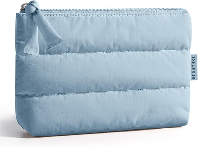 BAGSMART Small Puffy Water-Resist Makeup Bag for Women | Cloud-like shell with tactile, lightweight, squishy finish; playful puffy zipper pull