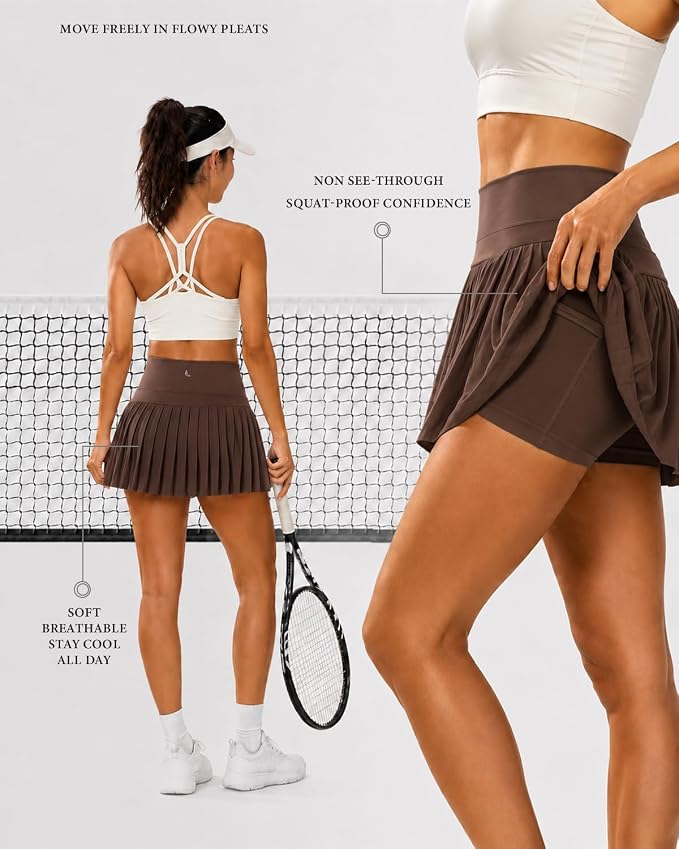 Pleated Tennis Skirt for Women with Pockets Shorts High Waisted Athletic Golf Skort for Workout Pickleball