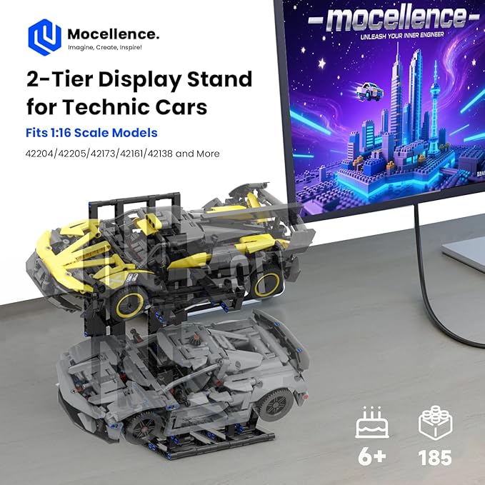 Display Stand for Lego Technic Cars (1:16 Scale Only), 2-Tier Stand for Lego Car 42204 42205 42173 42161 42138 and More, Display Building Set for Boys, Girls, Adults, Ages 6+
