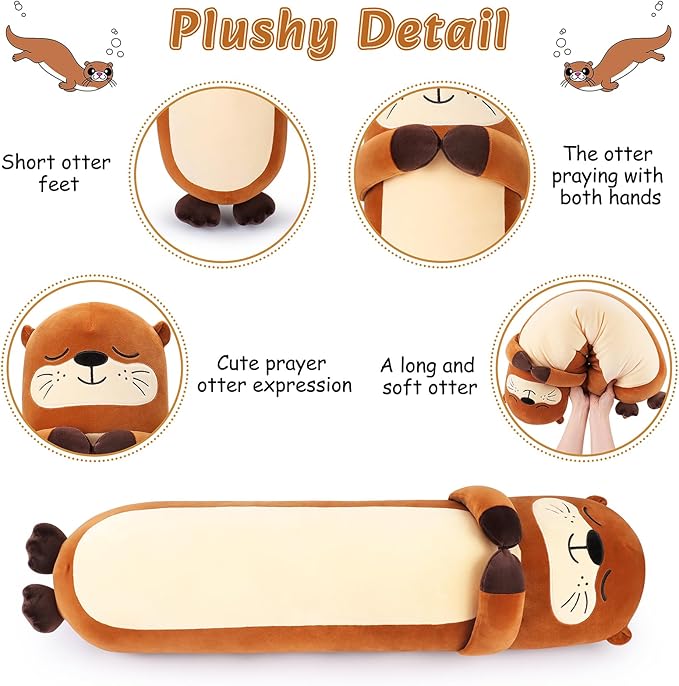 Large Otter Stuffed Animal,33.5” Long Otter Plush,Kawaii Plush Toys,Cute Plushies Animal Gifts,Animals Body Pillow Sleeping Hugging Pillow Cushion Doll for Kids Adults Birthday