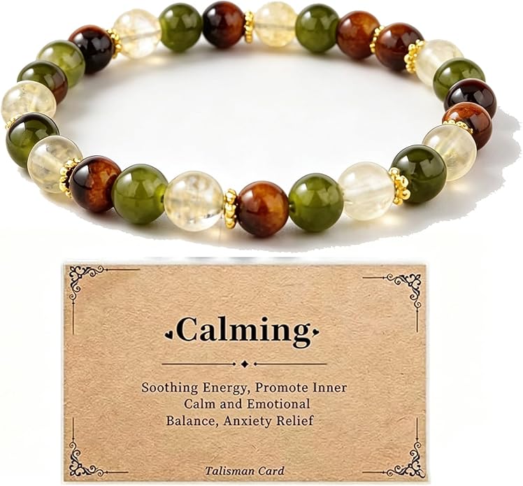 Menopause Bracelet for Women, Natural Crystal Elastic Bracelets Hot Flashes & Anxiety Relief Calming Balance Menopause's Support Jewelry Gift With Card
