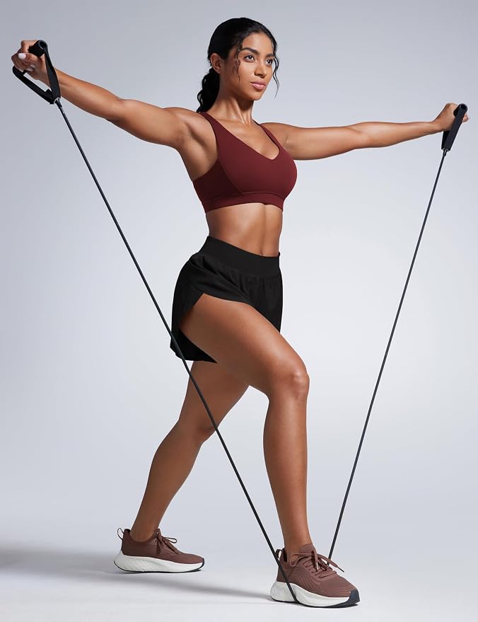 CRZ YOGA Butterbreeze Criss Cross Back Sports Bras for Women - V Neck Adjustable Straps Padded Workout Training Crop Top