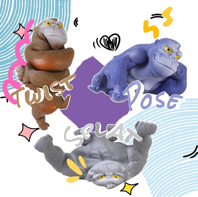 Super Stretchy Gorilla Fidget Toy, Squishy Monkey Squeeze Toy, Splat Maxi Kong, Sensory and Fidget Toy for Kids and Adults, Fun Gift for Fidgeters, Ideal Gift for Kids (Gray)
