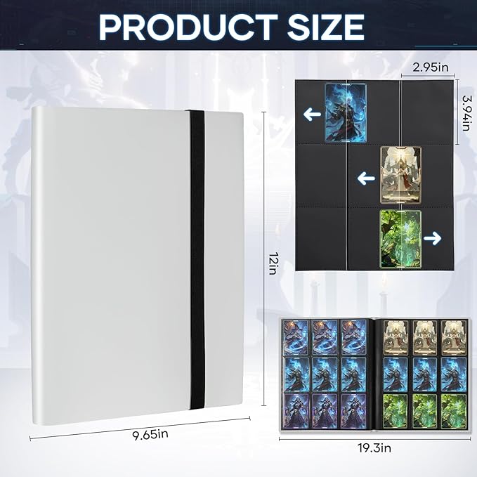 Trading Card Binder, Card Binder Album Folder Book Fit for MTG Baseball Football Sports Cards, Easy to Use Card Collection Binder (White, 360 Pockets)