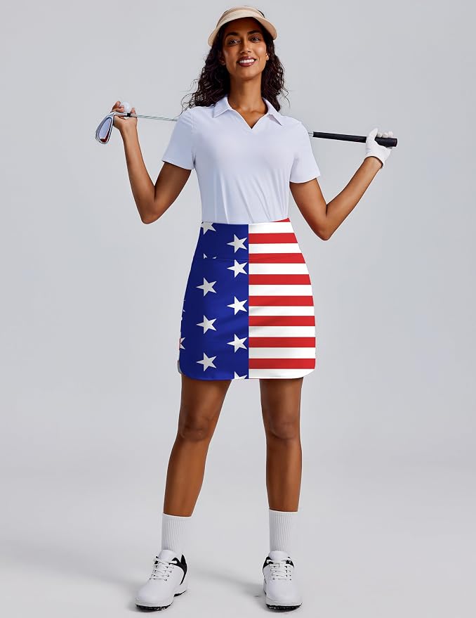 PINSPARK 18" Skorts for Woman Above Knee Length Golf Skirts 3 Pockets | High Waist, Built in Shorts, UV Protection, 4-Way Stretch, Soft, Dolphin Hem, Athletic, Tennis, Pickleabll, Casual
