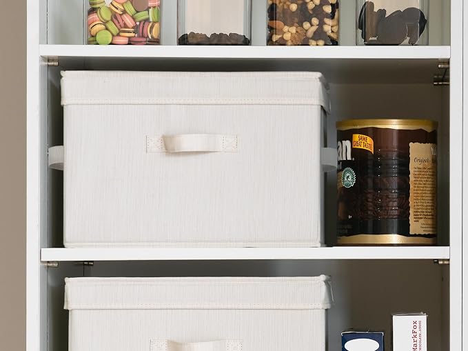 StorageWorks Fabric Storage Bins with Lid, Decorative Storage Boxes for Shelves, Stackable Closet Organizer Basket with Handles, Large, Mixing of Beige, White & Ivory, 2-Pack | Flip-Top Lid, 3 Handles, Collapsible, Stackable, for Clothes Blankets, Mult...