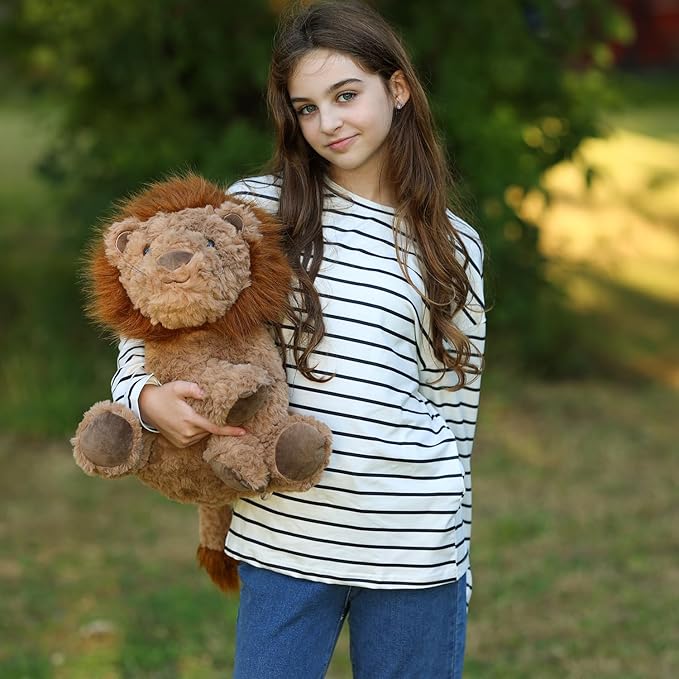 Tezituor 4 Piece Lion Plush Set 17.7 Inch Large Lion Stuffed Animals, Back Zipper Unzip Inside 3 Cute Little Lions, Soft Cuddle Lion Plush Boys Girls Birthday Gift Forest Party Decoration