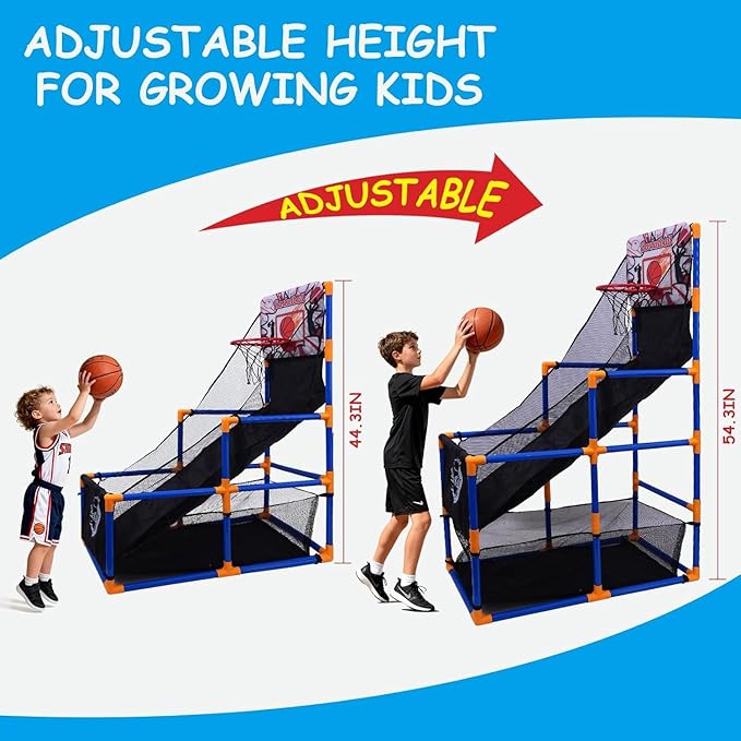 Nattork Arcade Basketball Game Set with 4 Balls and Hoop, Kids Basketball Hoop Indoor Outdoor Sports Toy Gifts for Kids Boys Girls 3-8 Years Old, Air Pump Included, Ideal for Gifts