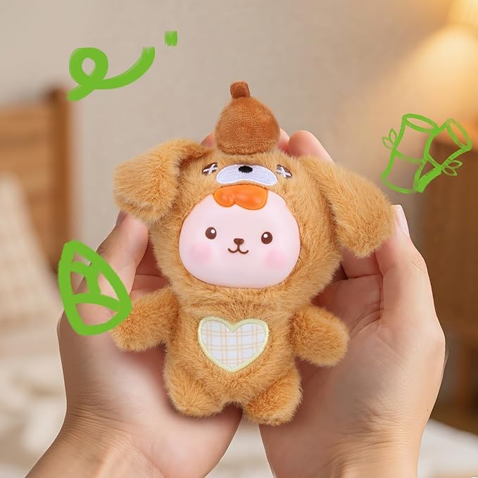 Plush Doll, Plush Figure Toys with Vinyl Face Mentl Keyring Heart Embroidery for Girls Boys Kid, Cute Brown Puppy Vinyl Plushies Gifts for Collectibles Keychain Bag Charm Home Decor Birthday Christmas