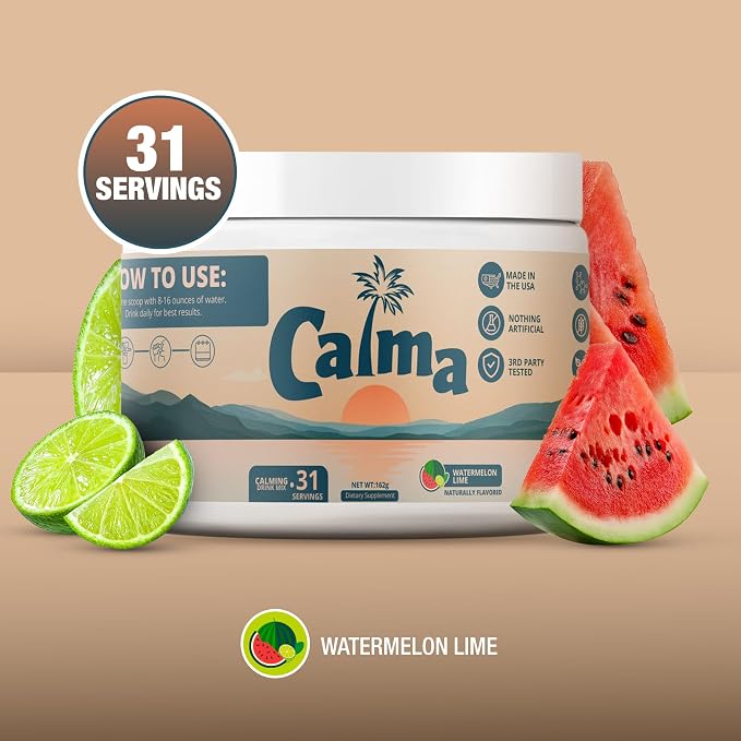 Calma – Watermelon Lime Calming Drink Mix, Magnesium Glycinate & Citrate with KSM-66 Ashwagandha, L-Theanine & Vitamin D3 (CELLg8) – Sugar Free, Non-GMO – 31 Servings