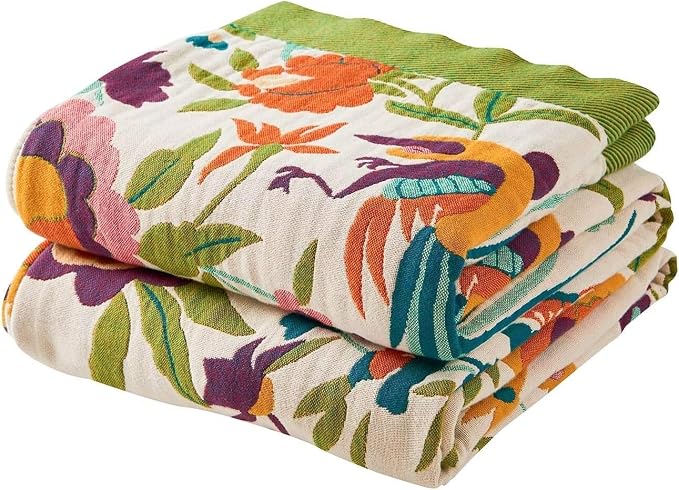 XIBLC Boho Throw Blanket for Bed, 100% Cotton Soft Rustic Quilt Fall Blanket, 90"x98" Floral Printed Farmhouse Decor Bed Blankets, All Season Rustic Reversible Bohemian Throw Quilt