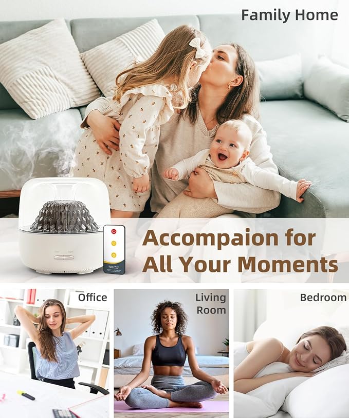Essential Oil Diffuser for Home, Aromatherapy Volcano Aroma Diffusers & Ambient Light, 200ml Ultrasonic Cool Mist Spray, Air Fragrance for Home Office, Small Room, Bedroom, Auto-Off, White