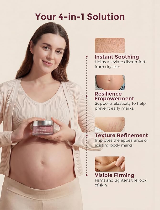 Momcozy Belly Cream Home & Away Duo, EWG Verified, Clinically Tested 4x Peptides to Reduce Stretch Marks, 150g + 30g Belly Moisturizer Set, Skin Resilience Care, 6.35 oz Total