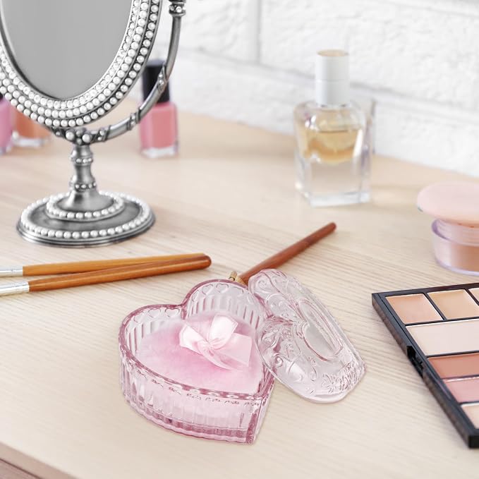 Large Body Powder Puff Container, Pink Heart Crystal Powder Container, Reusable Dusting Powder Case, Body Puff Glass Jar, Puff not Including