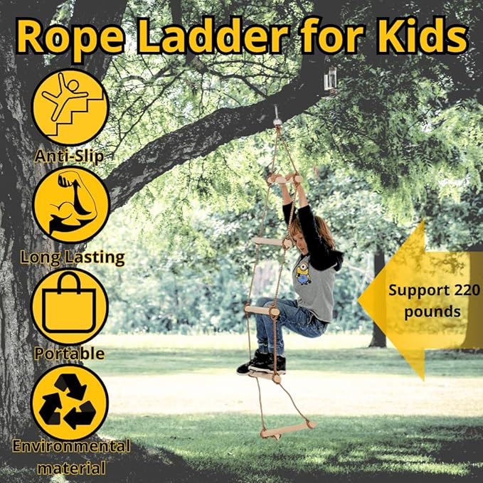 Hanging Ladder 6,5ft | Rope Ladders for Addults and Kids | Climbing Ladder for Kids | Obstacle Rope Ladders 2m