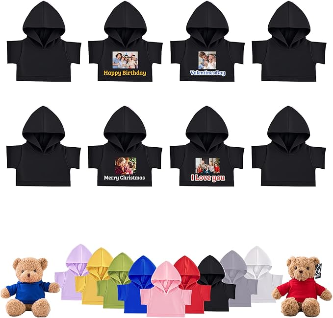 8 Pcs Personalized Teddy Bear Clothes with Photo Text, Custom Stuffed Animal Clothes Fit 8-16inch Stuffed Bear Clothing, Personalized Doll Clothing Make Your Own Plush Doll Shirt