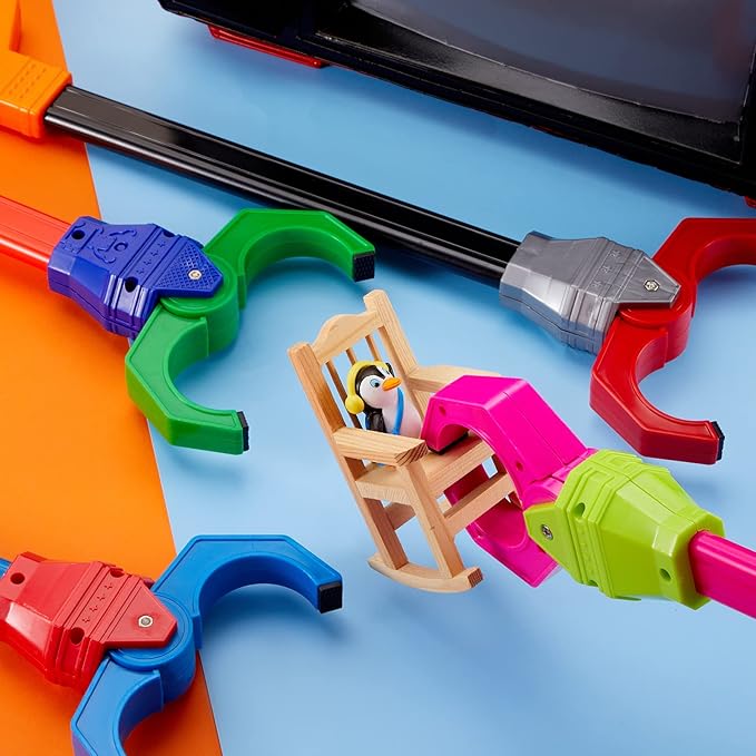 Lewtemi 4 Pcs Interactive Grabber Toy for Kids Claw Robot Arm Pack Reacher Pickup Tool for Boys Girls Children Fun Early Learning and Hand Eye Coordination Play, 18 Inch (Multicolor)