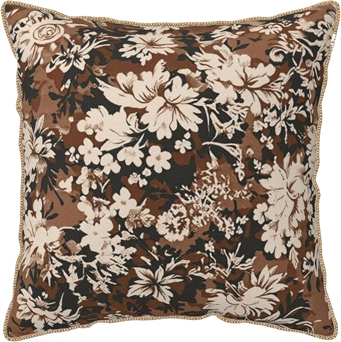 Vintage Brown Cream Floral Velvet Pillow Covers 16x16 Inch Tapestry Neutral Flowers Throw Pillows for Couch Cushion Covers Pillowcase Boho Farmhouse Pillow Cases for Sofa Bed Bedroom