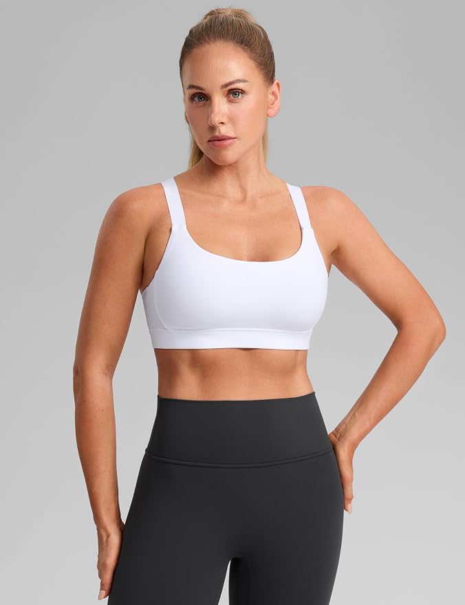 CRZ YOGA Butterbreeze Wide Y-Strap Back Sports Bras for Women - Training Gym Square Neck Adjustable Racerback Padded Top