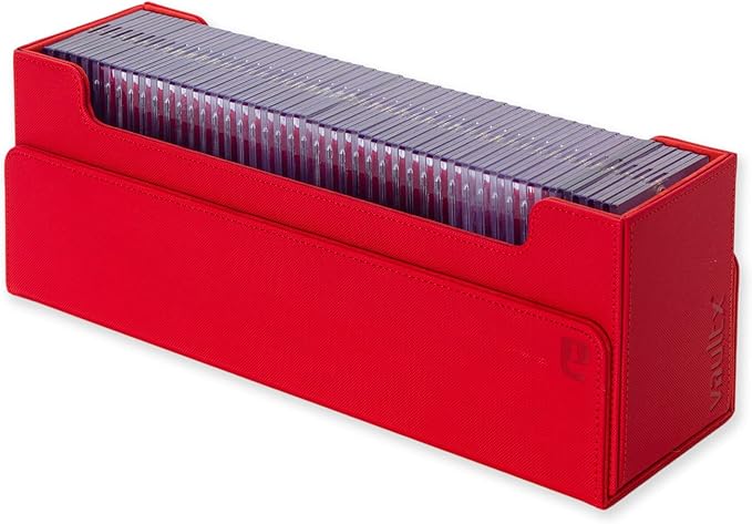 Vault X Card Storage Box, Exo-Tec Material, Detachable Magnetic Lid, with Dividers & Foam Fillers, for Trading Cards (Red)