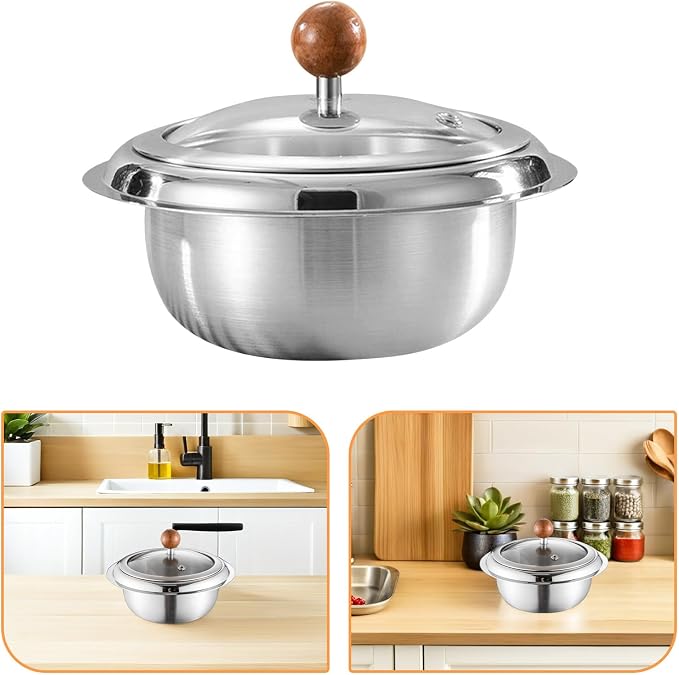 DOITOOL Stainless Steel Korean Ttukbaegi Hot Pot with Lid - Rice Soup and Ramen Cooker Metal Bibimbap Bowl Induction Hot Pot For Rice Egg Custard Soup