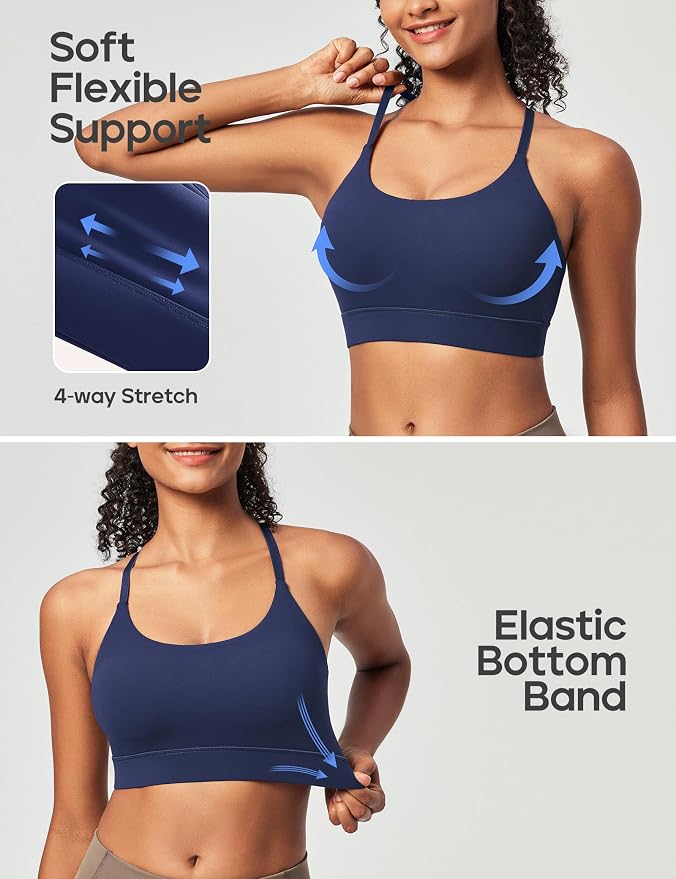 Heathyoga Sports Bras for Women Adjustable Strappy Sports Bra Y-Back Low Impact Racerback Workout Bra with Removable Pads