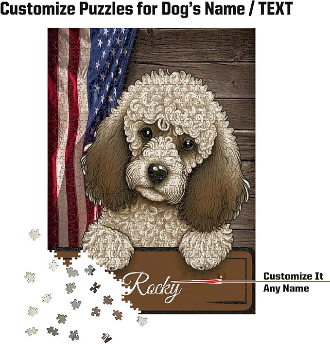 Custom Wooden Jigsaw Puzzles with Your Dog's Name on Poodle Art Print - 300 500 1000PCS Puzzles Game and Home Wall Decor